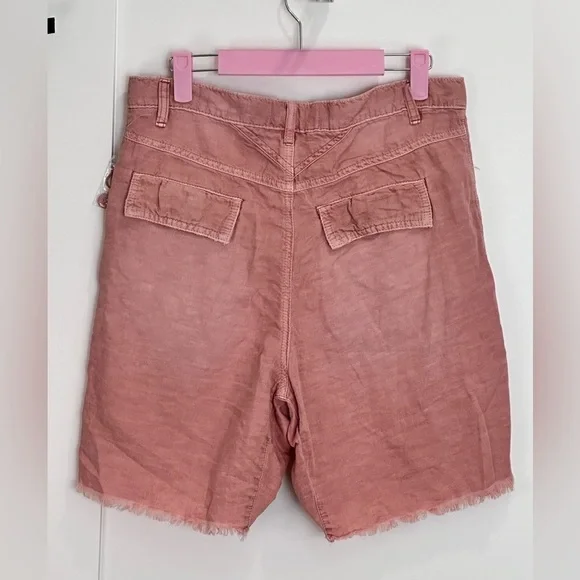 Free People Utility Harem Linen Bermuda Jean Shorts Bohemian Braided Rose Pink 2 - Picture 6 of 15